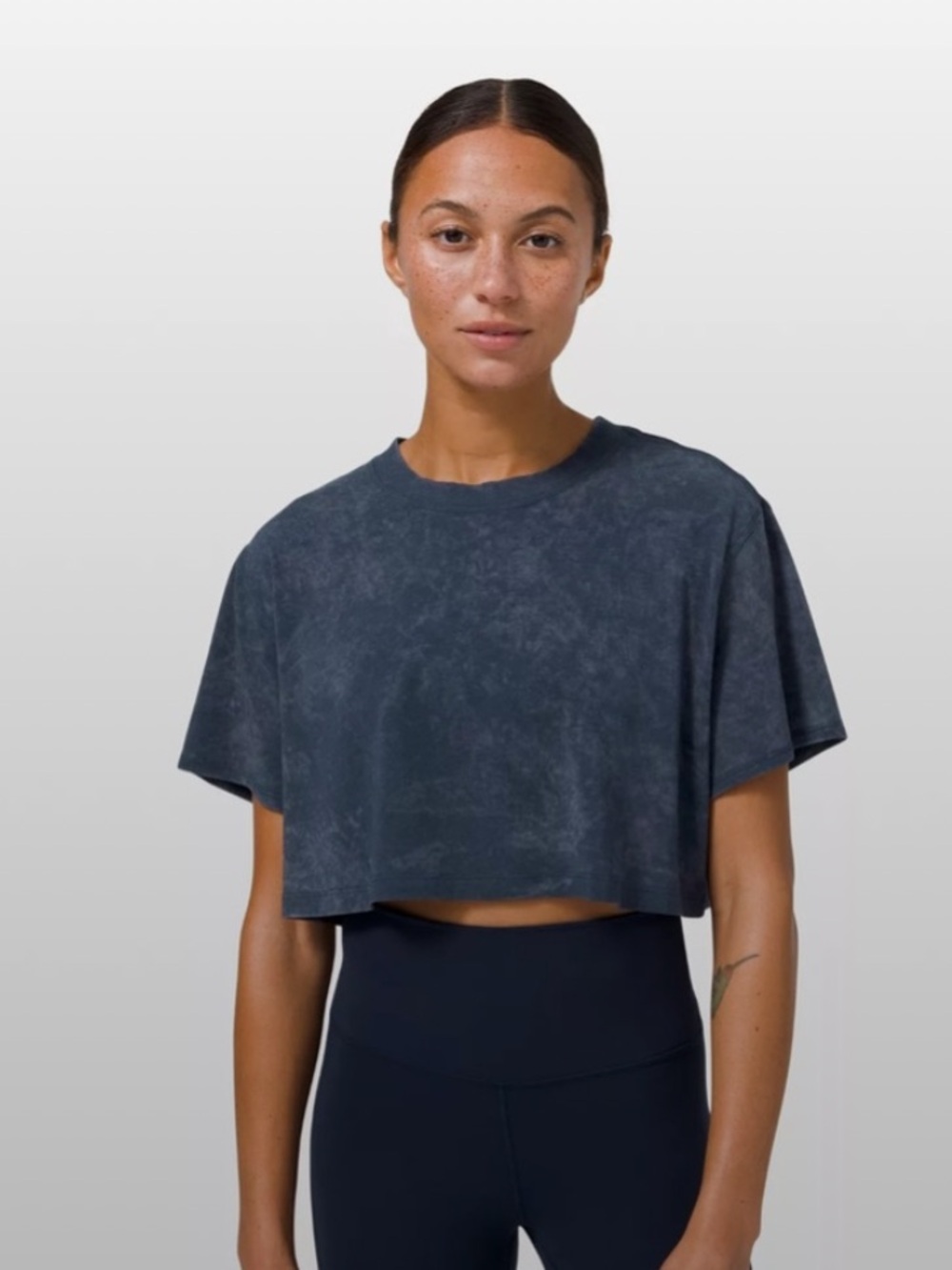 Lululemon Women's All Yours Cropped Boxy T-shirt Blue Tie Dye Soft Stretch